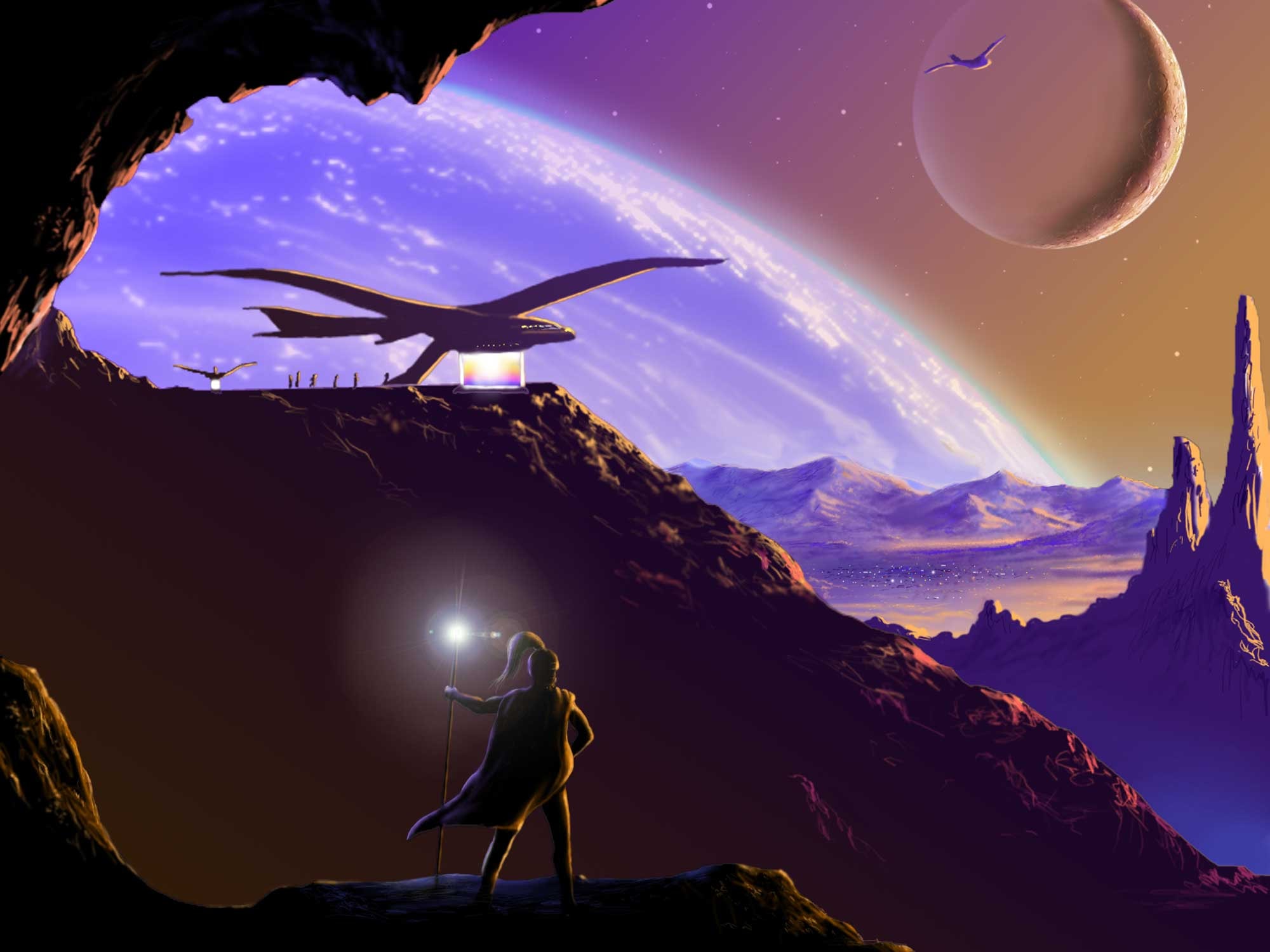 The Watchman — A lone traveler witnesses an alien world from a cave